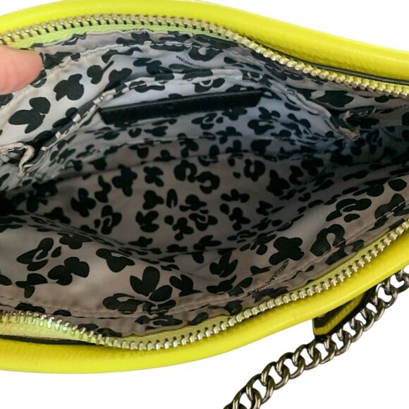 Rebecca Minkoff Leather Crossbody Bag Clutch  Zip Up Neon Yellow Silver Curblink - Picture 11 of 15